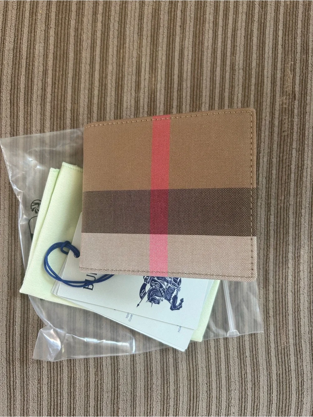 Burberry Men's Check Card Holder Wallet - Brown, Beige & Red Stripe